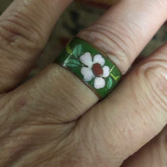 Vintage Wide Band Cloisonné Ring - Picture 10 of 11